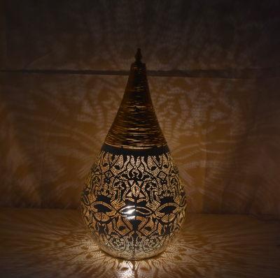 Tafellamp Ameera filigrain druppel wit/goud in 2 maten