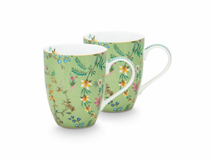 Pip Studio - Mok 'Jolie' Flowers - set/2 - 350ml - Flowers Green