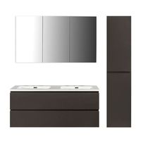 Badkamermeubel Set Callisto Diamond Hangend 120x50x48cm Mat Grijs Softclose Greeploos Mineraalmarmer Wastafel Zonder Kraangat Overloop met Spiegelkast en Badkamerkast - thumbnail