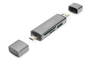 ASSMANN Electronic DA-70886 geheugenkaartlezer Aluminium USB 3.2 Gen 1 (3.1 Gen 1) Type-A/Type-C