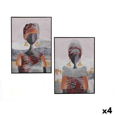 Canvas Gift Decor Rood Grijs Oranje Vrouw 50 x 3 x 70 cm (4 Stuks)