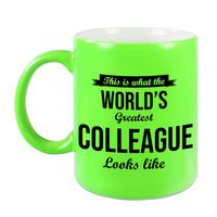Worlds Greatest Colleague cadeau koffiemok / theebeker neon groen 330 ml - thumbnail