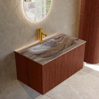 Badmeubel Mondiaz Kurve-Dlux | 80 cm | Meubelkleur Ruby | Wastafelkleur Sombra | Solid surface | Wasbak midden spoelbak | 1 kraangat Badmeubel Mondiaz Kurve-Dlux | 80 cm | Meubelkleur Ruby | Wastafelkleur Sombra | Solid surface | Wasbak midden spoelbak | 1 kraangat