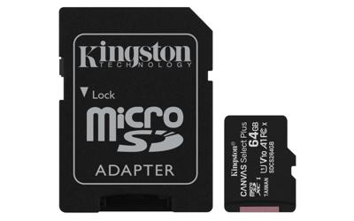 Kingston Technology Canvas Select 64GB micSDXC Plus 100R A1 C10 kaart + ADP