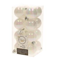 48x Parelmoer witte kerstballen 4 cm kunststof mat/glans