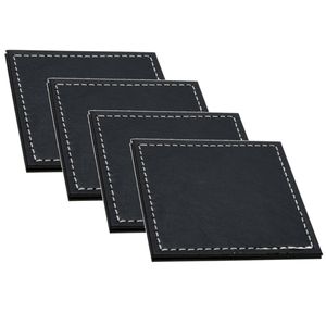 Onderzetters voor glazen - 8x - zwart - kunstleder - 10 x 10 cm