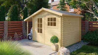 Tuindeco Lars Blokhut 300x260 cm + luifel 120 cm 28 mm vuren blank- Zadeldak- Onbehandeld vurenhout- Tuindeco