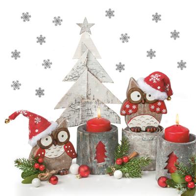 Daisy kerst thema servetten - 20x st - 33 x 33 cm - uiltjes met kaarsen - papier