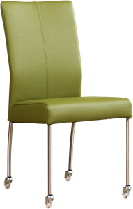 Groene leren moderne eetkamerstoel Comfort - poot rond rvs met wiel - Toledo Leer Apple Green (groen leer)