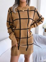 Plaid Casual Sweater Dress With No - thumbnail