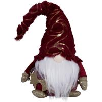 Decoratie pop - gnome kerstman - 24 cm - donkerrood/goud - kerstdecoratie