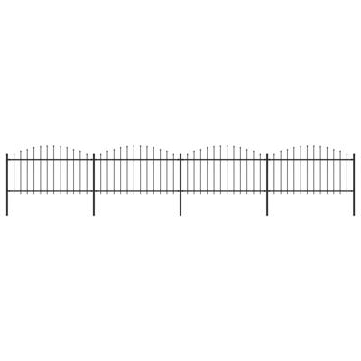 Tuinhek met speren bovenkant (1,25-1,5)x6,8 m staal zwart