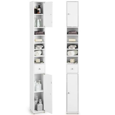 Badkamerkast Hoge Smalle Kast met 2 Deuren 1 Lade en Verstelbare Planken Ruimtebesparende Kast voor Badkamer Woonkamer