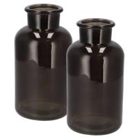 DK Design Bloemenvaas melkbus fles - 2x - helder glas zwart - D10 x H20 cm - Vazen - thumbnail
