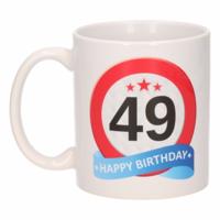 49 jaar Verjaardag koffiemok - cadeau beker - stopbord print - 300 ml - keramiek - wit