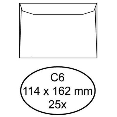 25 Witte gegomde enveloppen C6 114 x 162 mm