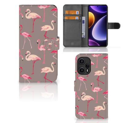 Xiaomi Poco F5 | Telefoonhoesje | Met pasjeshouder | Flamingo
