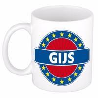 Gijs voornaam koffiemok - beker - wit/blauw - 300 ml - Cadeau - Heren - Collega - Vaderdag