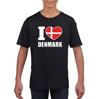 Zwart I love Denemarken fan shirt kinderen