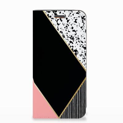 Motorola Moto E5 Play Stand Case Zwart Roze Vormen Motorola Moto E5 Play Stand Case Zwart Roze Vormen