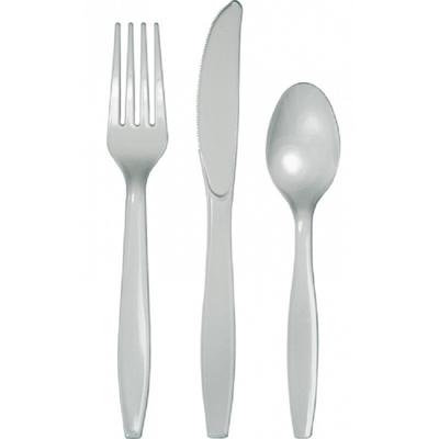 Bestek kunststof - zilver - 96x delig - herbruikbaar - bbq/verjaardag - mes/vork/lepel
