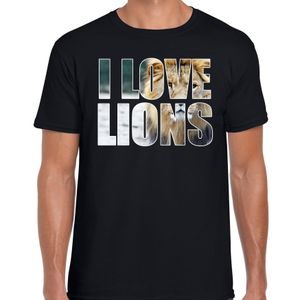 Tekst t-shirt I love lions met dieren foto van een leeuw zwart voor heren 2XL  -