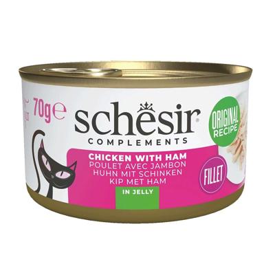 SCHESIR Chicken with ham in jelly - nat kattenvoer - 70g
