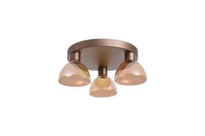 Plafondlamp Cannes LED 3Lt Flush, Latte Metal and Amber Glass