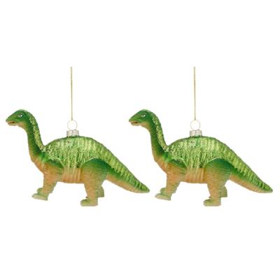 Bellatio decorations Kersthanger - 2x - dinosaurus - glas - 16 cm
