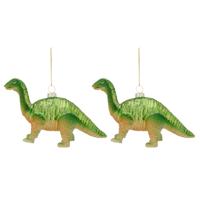 Bellatio decorations Kersthanger - 2x - dinosaurus - glas - 16 cm