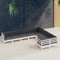 9-delige Loungeset met kussens grenenhout wit
