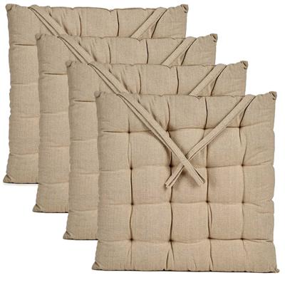 Stoelkussen Decorama - 4x - binnen/buiten - creme wit - 40 x 40 x 5 cm - polyester