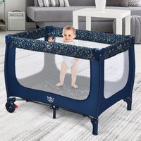 2-In-1 Reisbed & Box Inklapbaar Kinderbed 2 Niveaus Babybed met Matras en Draagtas Draagbare Kinderbox 120 x 60 cm (Blauw)