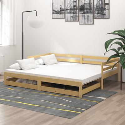 Slaapbank uitschuifbaar massief grenenhout 2x(90x200) cm