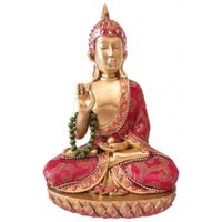 Thais boeddha beeldje met ketting goud/rood 22 cm lotushouding