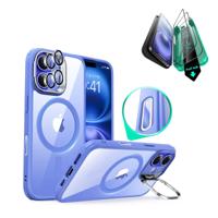 iPhone 16 Classic Hybrid Magnetic Case Protection Bundle (Camera Control, Stash Stand) - Clear Blue