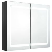 vidaXL Badkamerkast met spiegel en LED 80x12x68 cm glanzend zwart - thumbnail