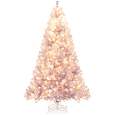 225 cm Kunstkerstboom met Verlichting Dennenboom met Warmwitte LED-Lampen Paars