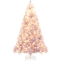 225 cm Kunstkerstboom met Verlichting Dennenboom met Warmwitte LED-Lampen Paars