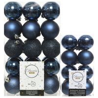 Decoris kerstballen 46x stuks donkerblauw 4 en 6 cm kunststof - Kerstbal