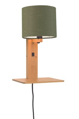 GOOD&MOJO Wandlamp 'Andes' Bamboe en Eco linnen, Met plank, kleur Groen/Naturel