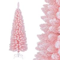 150 cm Kunstmatige Roze Kerstboom Besneeuwde Kerstboom met 328 Takpunten & Inklapbare Metalen Standaard