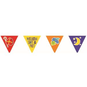 1x Vlaggenlijnen papier Sinterklaas Welkom Sint en Piet 6 meter feestversiering