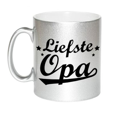 Liefste opa cadeau zilveren mok / beker sterren 330 ml Liefste opa cadeau zilveren mok / beker sterren 330 ml