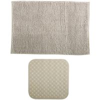 MSV Douche anti-slip mat en droogloop mat - Sevilla badkamer set - rubber/microvezel - beige - Badmatjes - thumbnail