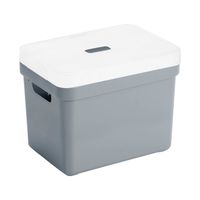 Opbergboxen/opbergmanden blauwgrijs van 18 liter kunststof met transparante deksel - Opbergbox - thumbnail