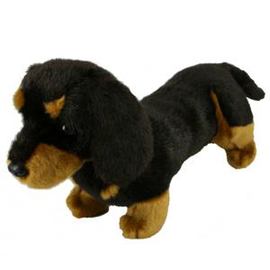 Pluche kortharige teckel knuffel hond - zwart/bruin - 42 cm - Honden knuffels