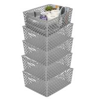 Storage Solutions Kast Opbergmand - 5x - van kunststof - grijs - 29 x 35 x 13 cm - 11 liter inhoud