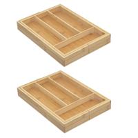 Set van 2x stuks bestekbak - uitschuifbaar - 4 tot 6-vaks - bamboe - 35 x 25 cm - keuken organizer