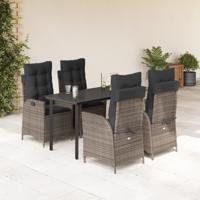 5-delige Tuinset met kussens poly rattan grijs